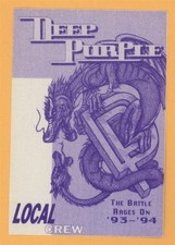 Deep Purple 1993 Battle Rages On Concert Tour CREW Backstage Pass