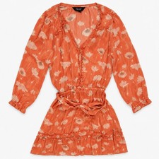 Simply Vera Vera Wang Womens Medium Coral Floral Tie Waist Mini Dress Boho