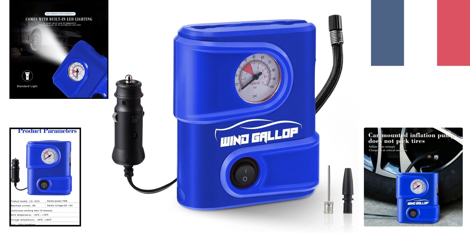 Gonfleur de pneus portable 12V contre les crevaisons de voiture