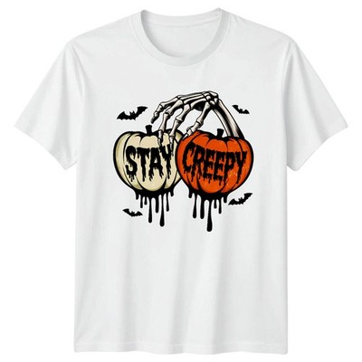 Stay Creepy Halloween Feiertage Männer Damen Grafik T-Shirt Skelett Kürbis Shirt