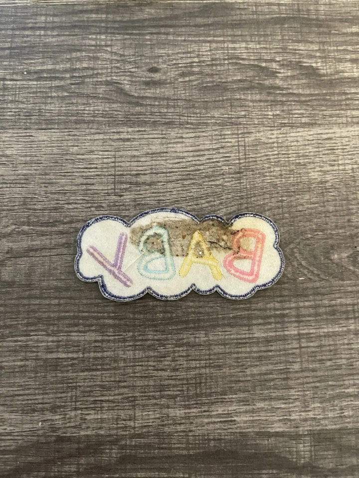 Baby Cloud Embroidered Patch Pastels Navy Blue Border - Image 2 of 2