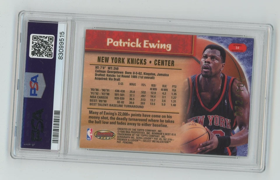 1998-99 Bowman's Best Patrick Ewing Atomic Refractor 072/100 PSA 9 - Image 2 of 2