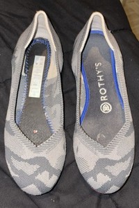 ROTHY'S Birdseye Ballet Flat Loafer Round Toe Camo Gray Slip On Textile Size 6.5