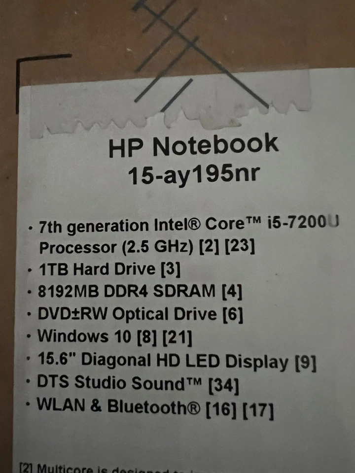 HP NOTEBOOK 15.6 SCREEN INTEL i5 7th GEN. 2.5 GHZ 1TB HD 8GB DVD RW WINDOWS 10 - Image 4 of 4