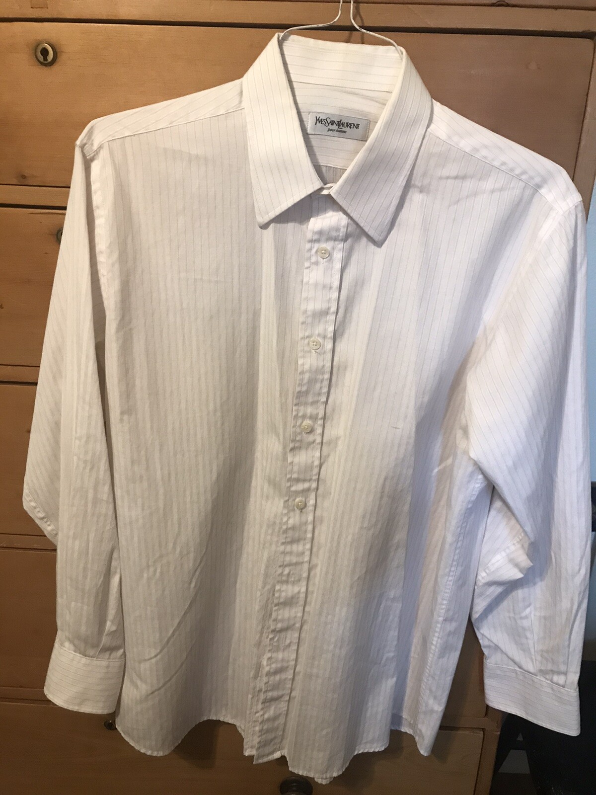 Camicia da uomo bianca a righe Yves Saint Laurent Pour Homme a maniche lunghe taglia 41 06