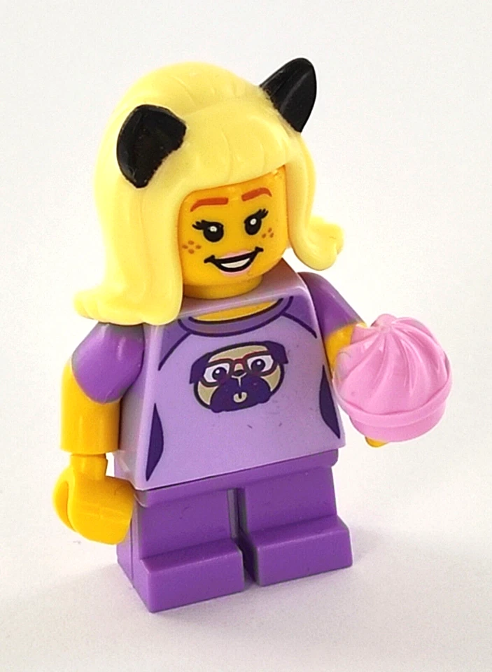 LEGO Minifigur kleines Mädchen mit Katzenohren, Hunde T-Shirt und Cupcake, NEU - Bild 1 von 1