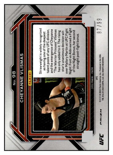 Cheyanne Vlismas RC 2023 Panini Prizm UFC /99 Pandora Premium #98 ROOKI ID:66461 - Picture 2 of 2