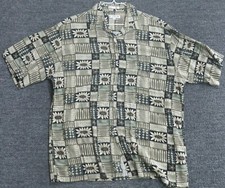 Pierre Cardin Shirt Mens Large Beige Button Up Short Sleeve Hawaiian Collared