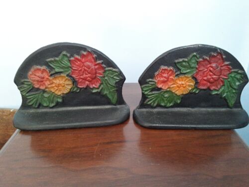 Antique Cast Iron Raised Flower Picture Book Stop Book End Decorative Marked 107 - Picture 3 of 24