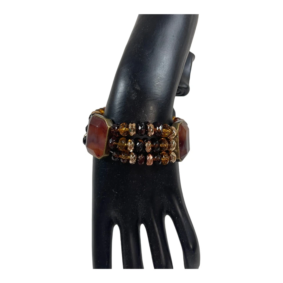 Nuevo Brazalete Elastizado Marrón Acrílico Piedras Preciosas Distintivas Cookie Lee Marrón Cuentas Foto 3 de 4