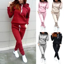 Women Casual Sweat Suit 2Pcs Set Hoodie Tracksuit Pants Tops Sweatshirt Sports