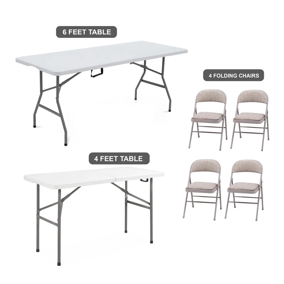 4/6FT CATERING CAMPING HEAVY DUTY FOLDING TRESTLE TABLE PICNIC BBQ PARTY CHAIRS - Image 2 of 4