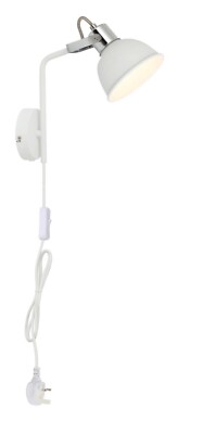 Moderne weiße Nachttischlampe E14 Steck Leselampe mit verstellbarem Kabel.