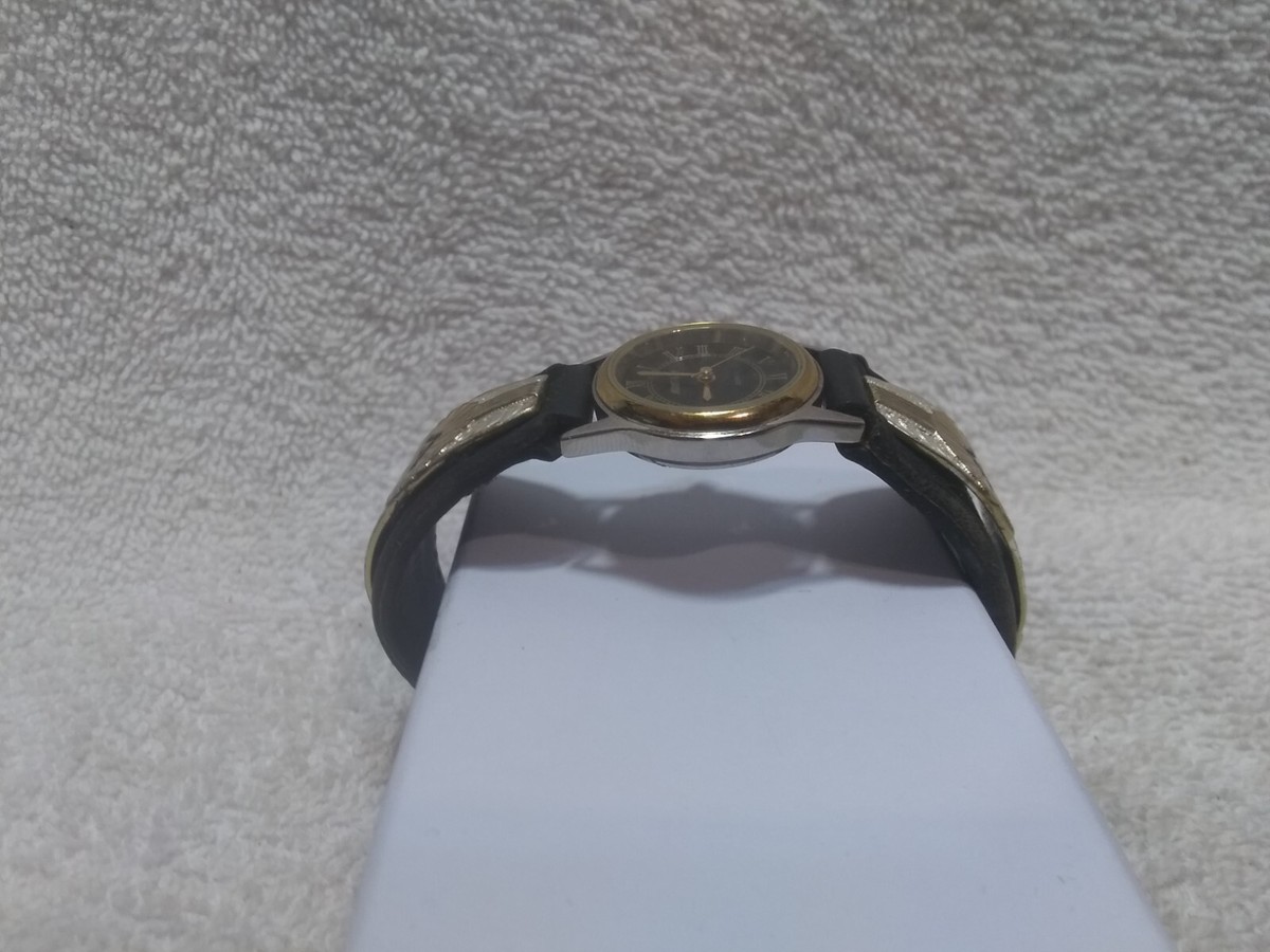 Montana Silversmiths Watch Silver Gold Black Leather - Tested