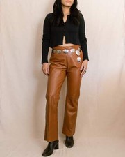Vintage 90s Camel Leather Pants  27"