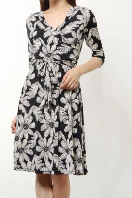 NEW Janette Fashion Faux Wrap White Floral Black Dress Size L