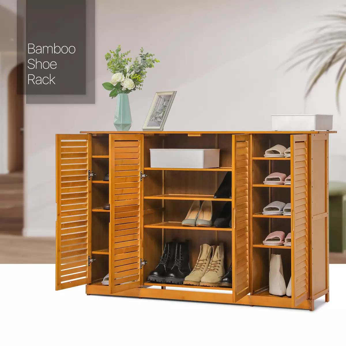 Bamboo shoe online storage cabinet