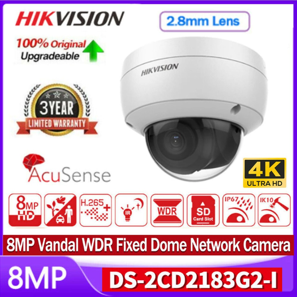 Hikvision 4K 8MP Outdoor Security Camera - Acusense PoE Dome With Night Vision & Audio Recording