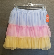 NEW Wonder Nation Girl's 18 XXL Tiered Mesh Tulle Skirt Blue Pink Yellow 27 x 16