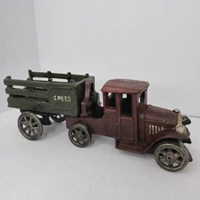 Vintage Cast Iron Model T Stake Bed Wagon Toy - 2-Piece - Christmas Tree Hauler