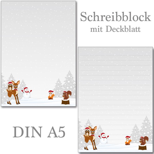 Waldtiere 1 Schreibblock A5 50 Bl. Briefpapier Weihnachten Winter Eule Reh Fuchs-image