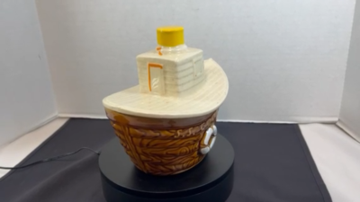 Vintage McCoy Pottery USA No 354 Brown Cream Tug Boat Cookie Jar