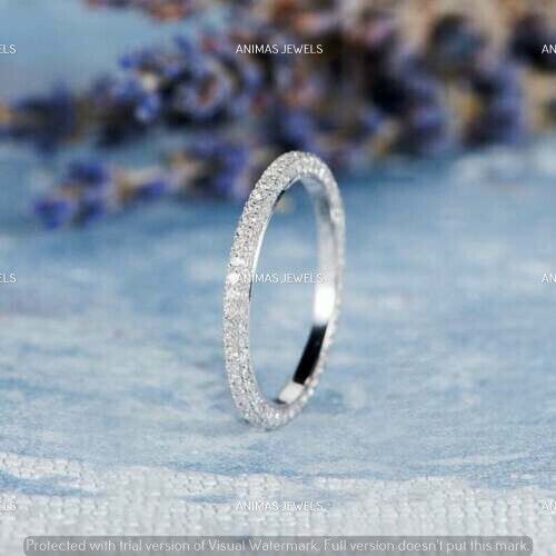 925 Sterling Silver 3/4CT Moissanite 3D Stacking Full Eternity Wedding Band SZ 6 - Picture 1 of 4