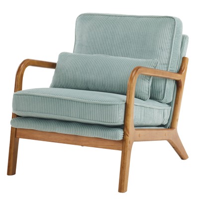 Upholstered Arm Chair Solid Wood Comfy Reading Chair with Lumbar Pillow