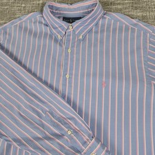 Ralph Lauren Polo Men's Classic Fit Pony Blue Pink Stripe Dress Shirt 18 36/37