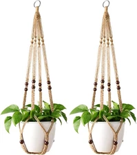 Mkono Macrame Plant Hanger Indoor Jute Hanging Planter Basket with 35", Brown 