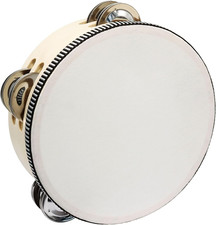 6 Inch Wooden round Tambourine | Double Row, Metal Jingles, Hand Held Percussion