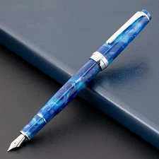 Newmoon 2 Blue Acrylic Fountain Pen EF/F/Small Bent Nib Writing Gift Pen