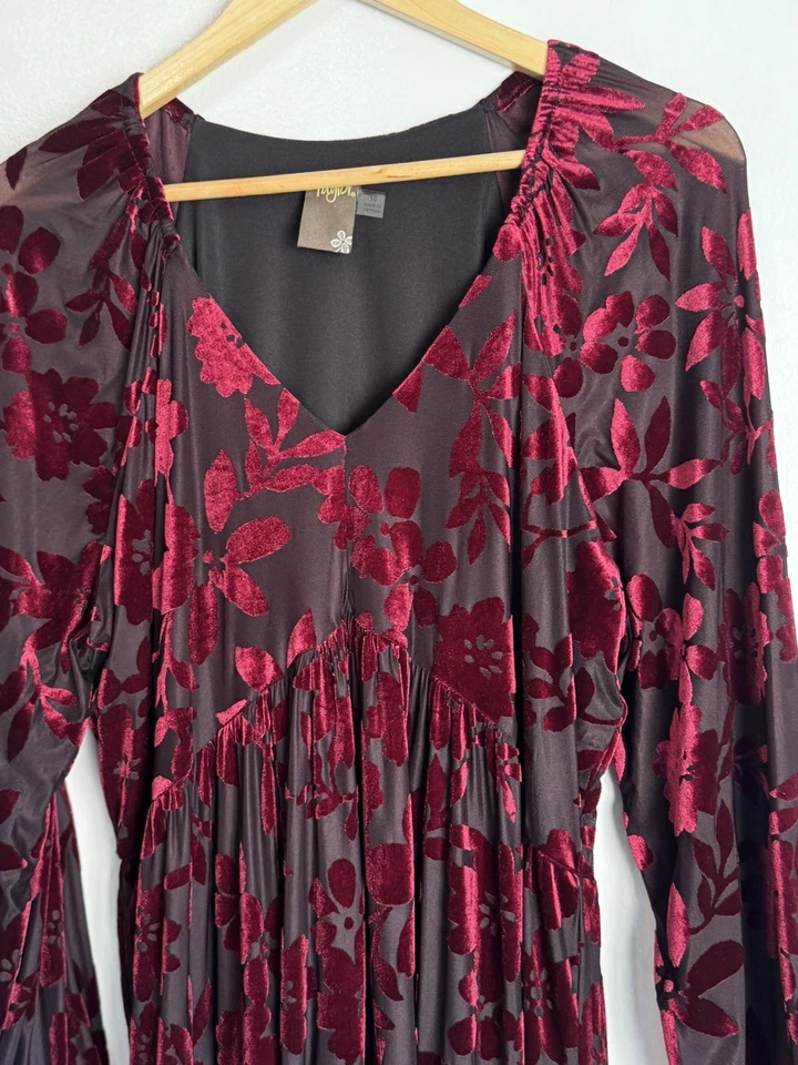 Vestido Taylor Rojo Terciopelo Burnout Floral Y2K Talla 16 Whimsigoth Bruja Hada Grunge Foto 4 de 4