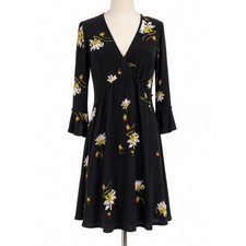 Free People Floral Wrap Dress Medium Black Bell Sleeve Boho
