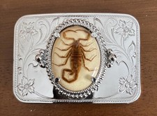Real SCORPION Buckle Belt 1.5  Silver Metal Cowboy Western 3.25  Floral