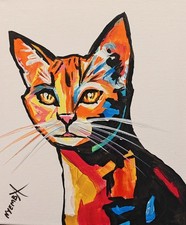 Original Cat Expressionism Acrylic Abstract Canvas 25 x 30cm