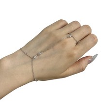 925 Sterling Silver Finger Ring Bracelet Hand Chain Women Adjustable Slave Br...
