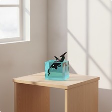 Resin Cube with Diver Lighted Ocean Diorama Transparent for Office, Divers
