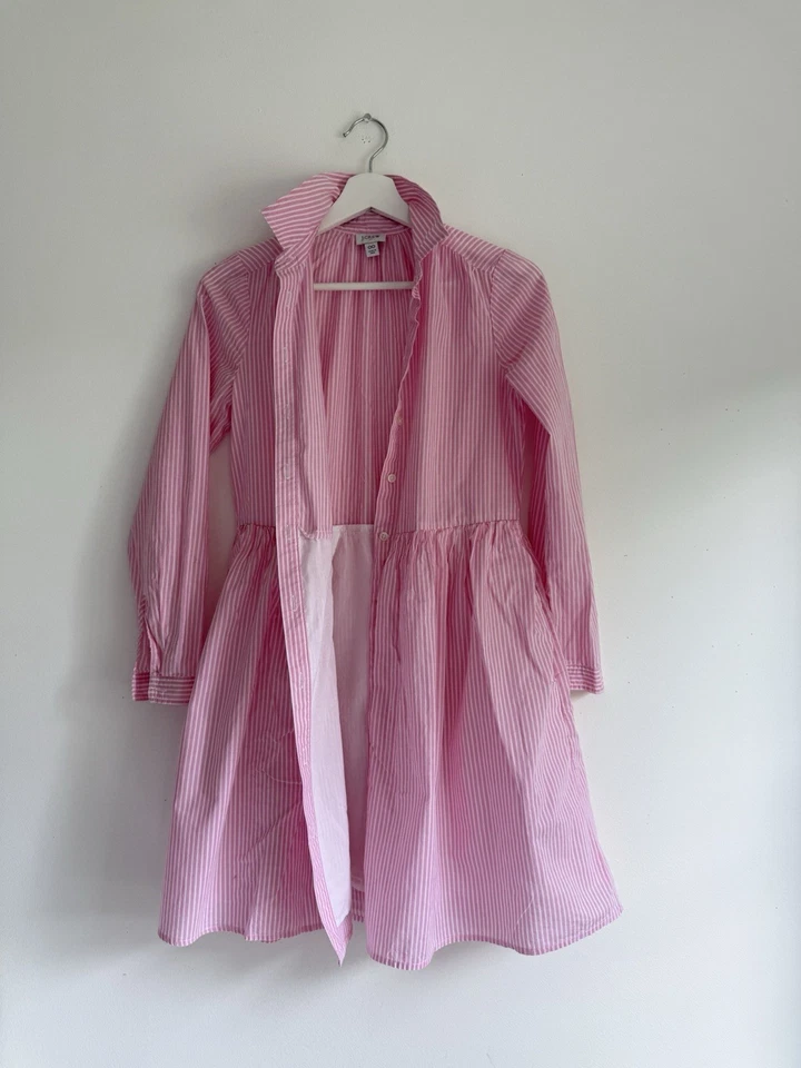 Vestido Camisa J.Crew Reimaginado Rosa Rayas Manga Larga Con Botones Niñas Talla 6 Foto 4 de 4