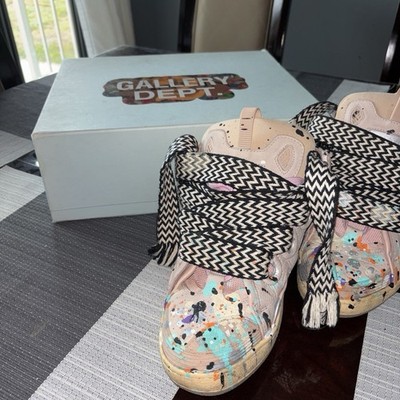  Limit Lanvin Curb Men's Low Top Leather Sneaker Pink/Multicolor Paint Splatter