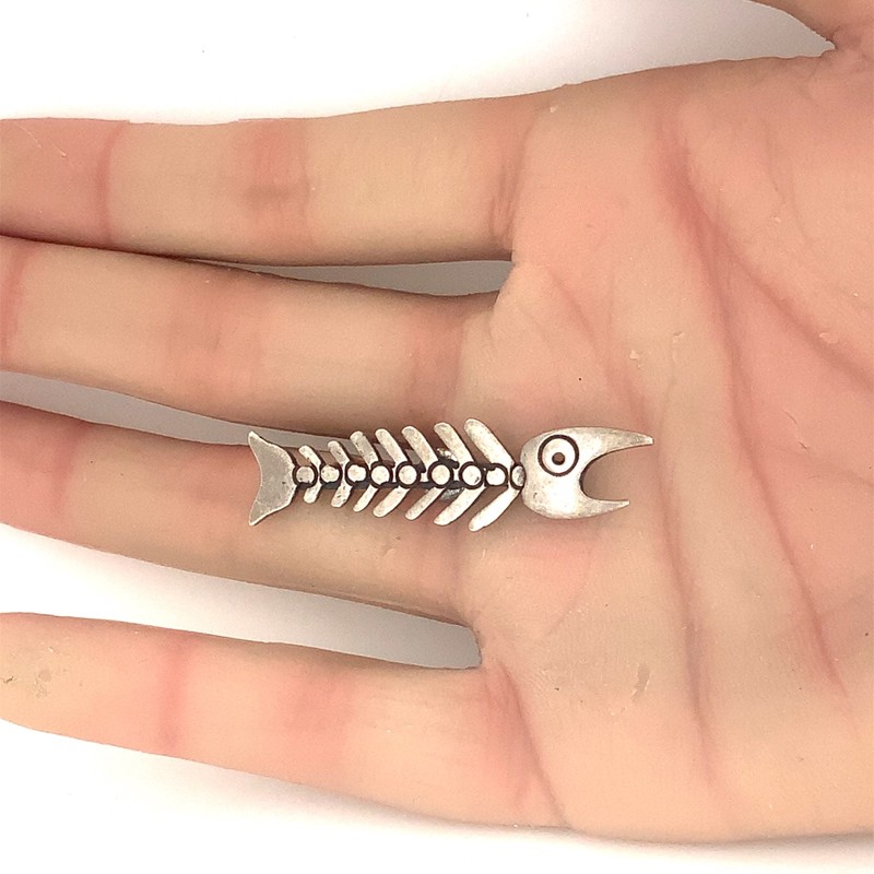 Orvelo Taxco Mexican Vintage Sterling Silver Fish Bones Skeleton Pin Brooch