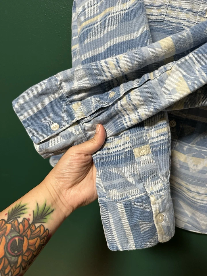 Retro Y2K Tribal Western Arizona Button Up Flannel Soft Blue Boho Aztec XL - Image 3 of 4
