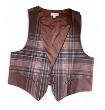 Vintage Wool Plaid Brown 90s Academia Vest Top Western Cottagecore Grunge Sz 12