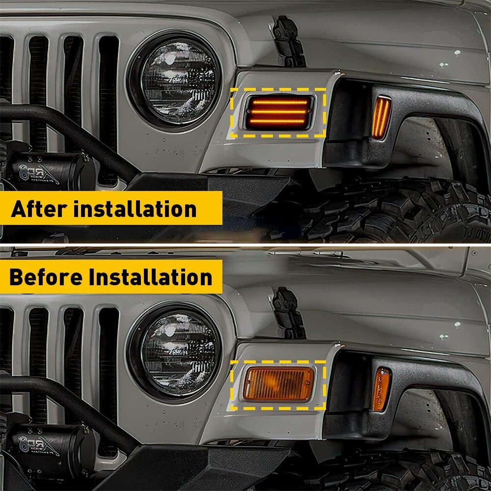 2pcs Smoked Len Amber LED Bumper Signal Light Fit For 97-06 Jeep Wrangler TJ EXD thumbnail 9