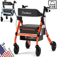 Foldable Rollator Walker 450 lb Capacity w/ 18" Seat & 8" Wheel Rolling Walker