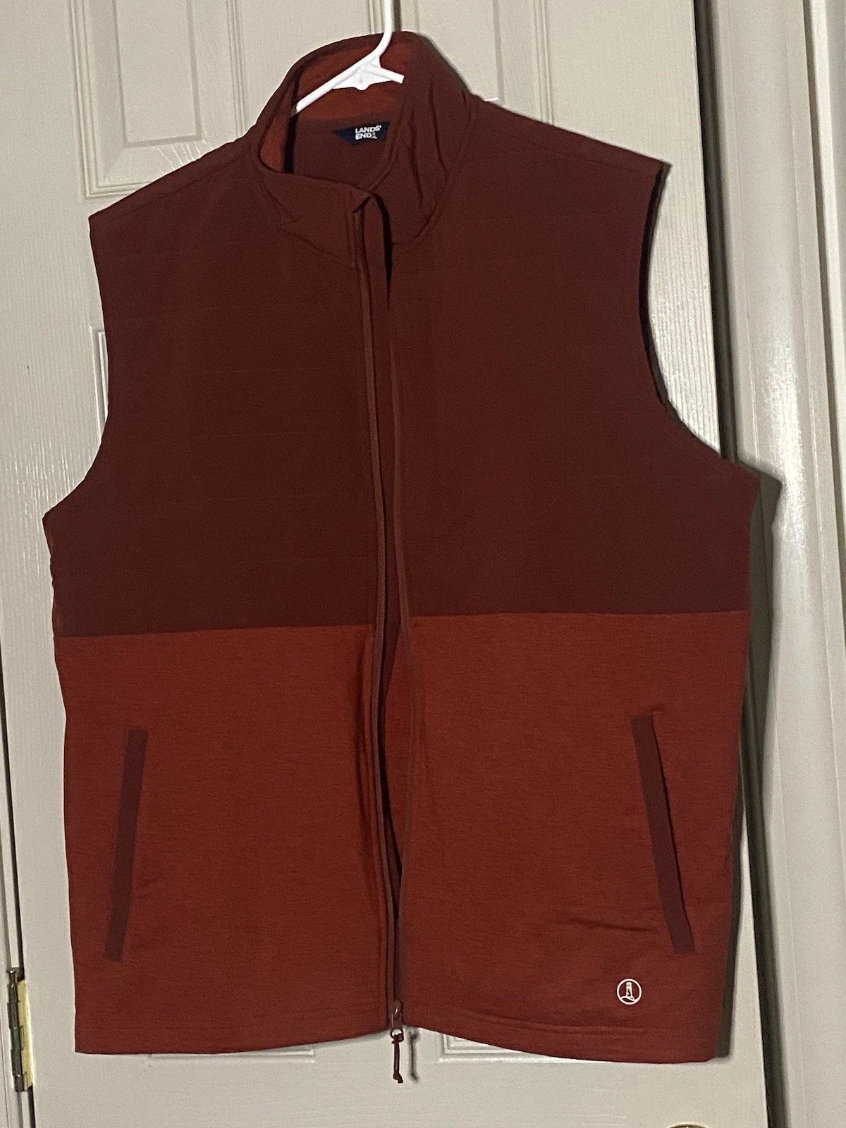 Lands' End Insulated Vest Jacket Mens Large Red Full Zip Stretch Quilted #RS