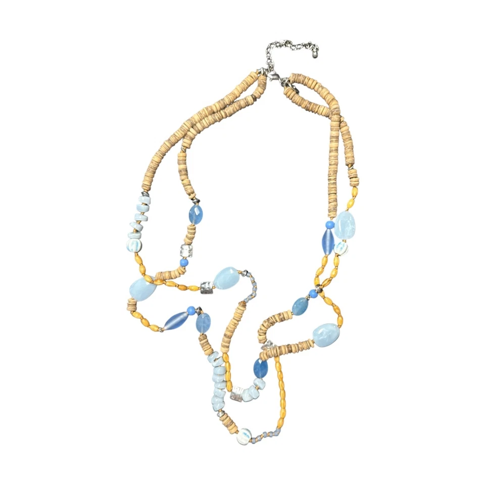 Collar llamativo con cuentas en capas azul grueso tono dorado de CHICO'S C363 Foto 2 de 4