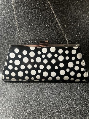 Vintage Black & White Polka Dot Clutch Purse w/ Tuck Away Strap By Neiman Marcus