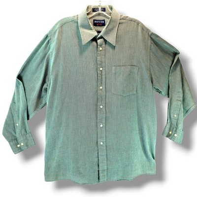 VTG Arrow Dover Herringbone Button Up Shirt Mens L 17 32/33 Green Lng Slv Preppy