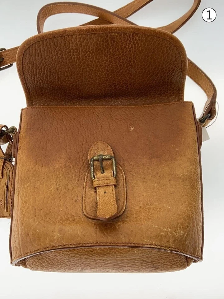 Bolso de Hombro Vintage Ralph Lauren Dije Bolsa Cuero Marrón Camel Logo Mujeres Foto 3 de 4